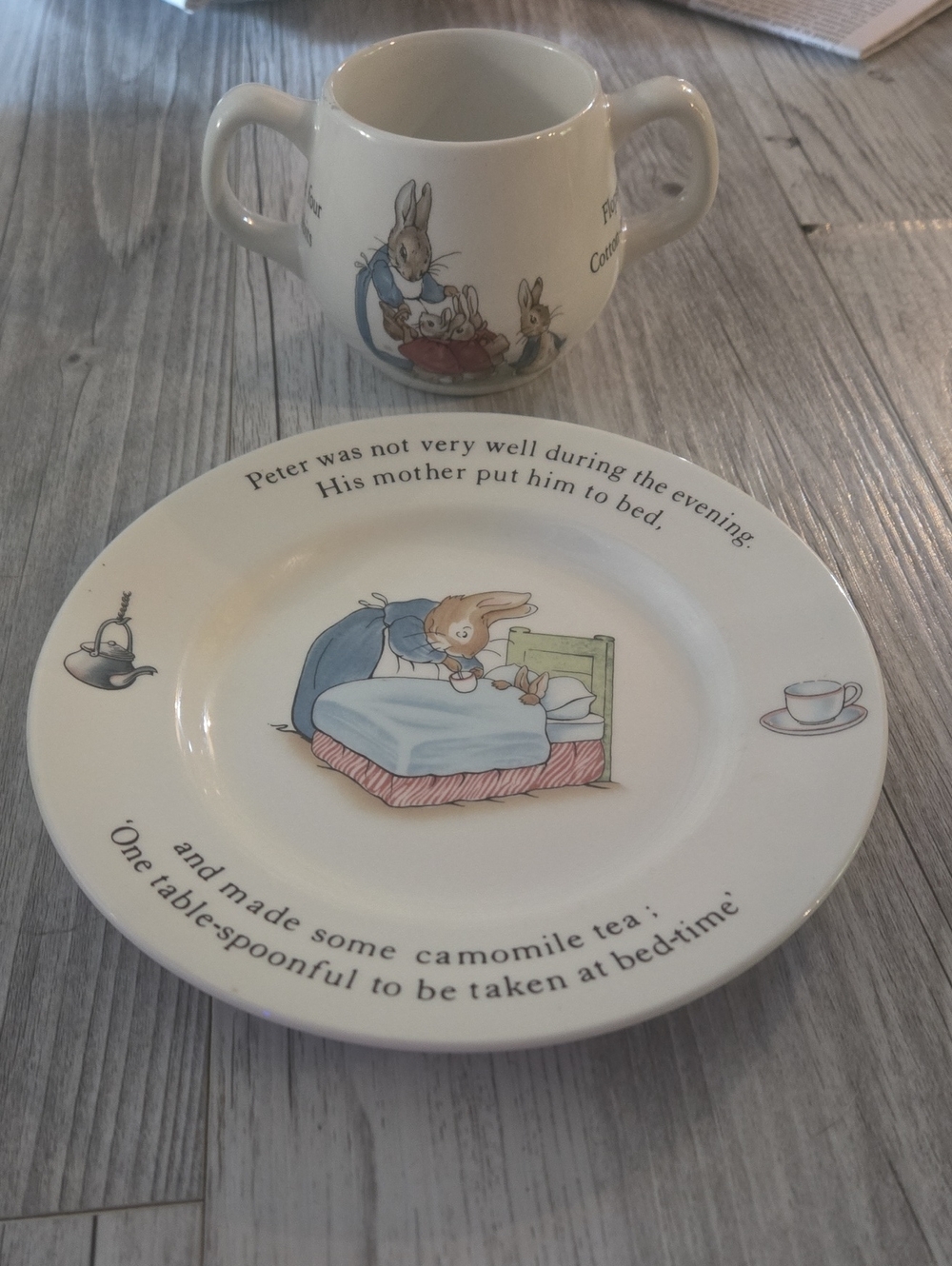 Peter Rabbit Ceramic Children's Plate and Cup - White with Pastel Illustrations